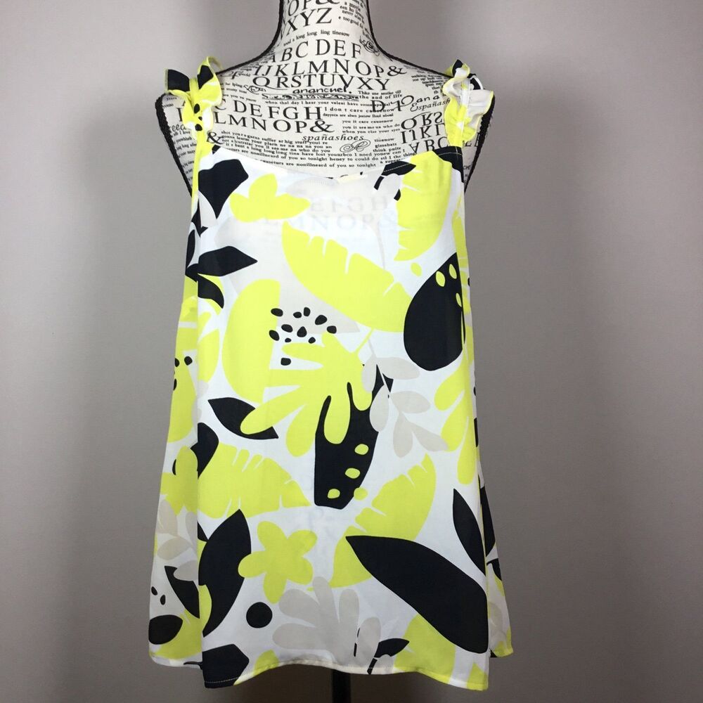 Sleeveless ruffle spagetti strap summer cami bright yellow black white floaty S